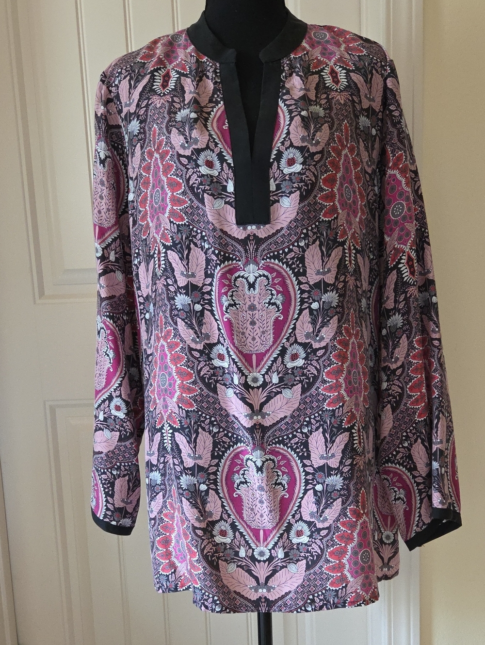 Sigrid Olsen Womens Tunic Top 100% Silk Paisley Pink Size L, NWOT